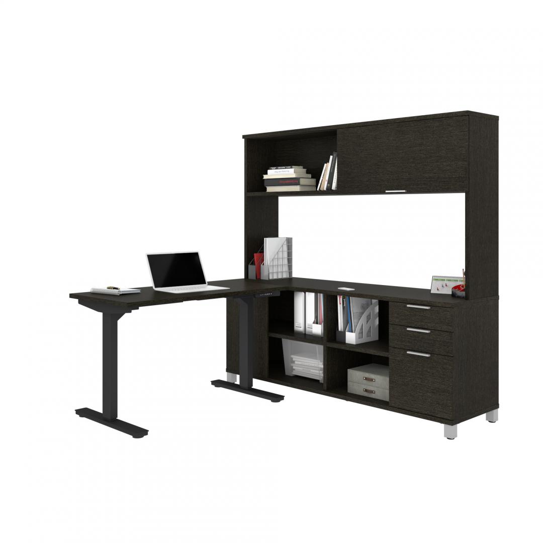 72W L-Shaped Standing Desk with Hutch