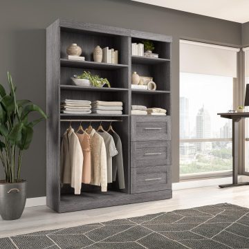Système de rangement contemporain avec tablettes, tiroirs & tringles, 61L x 19P