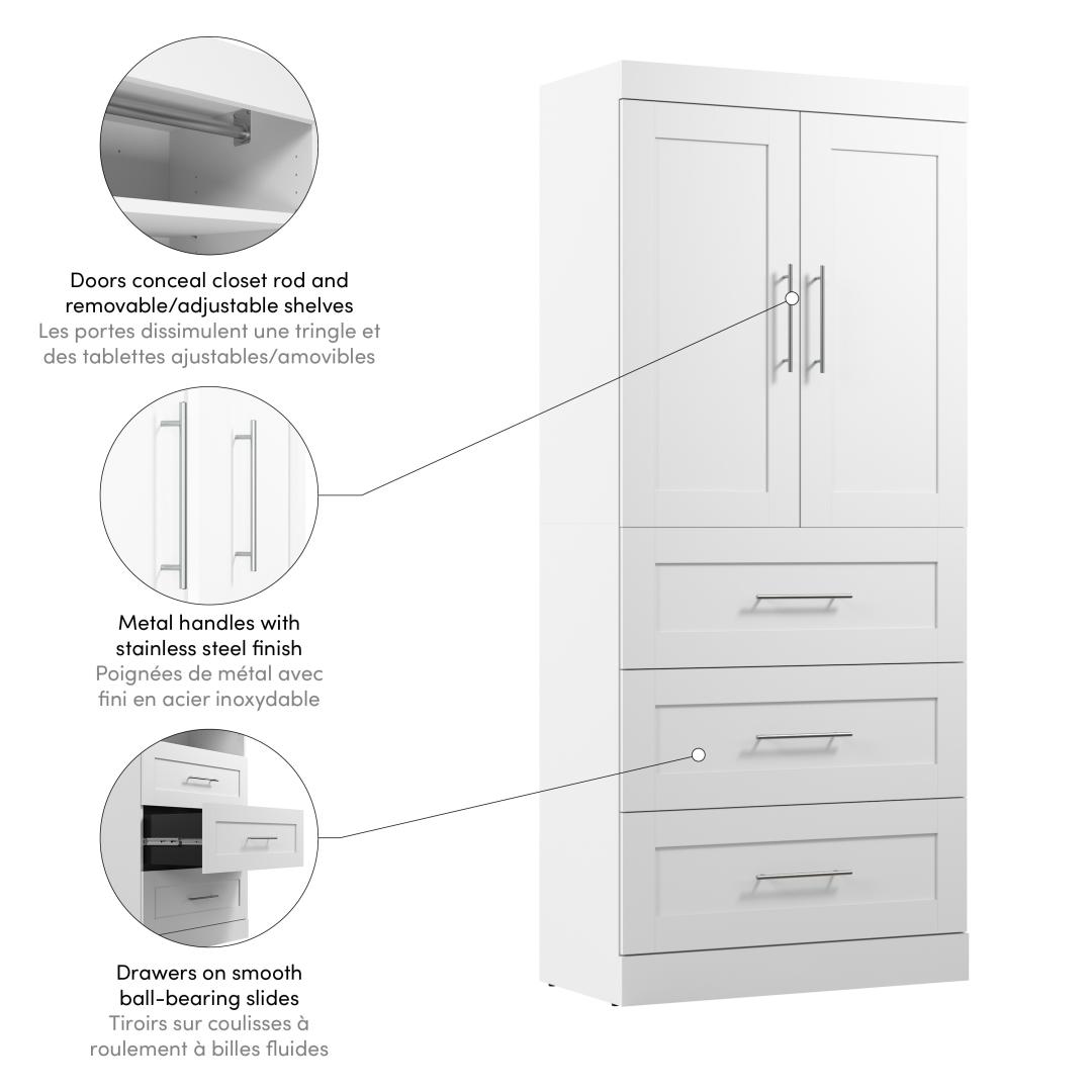 Armoire,penderie, casier, avec porte transparente, aucune installation  requise, une tirette pour ouvrir, 69x50x170cm, blanc,Fortuna