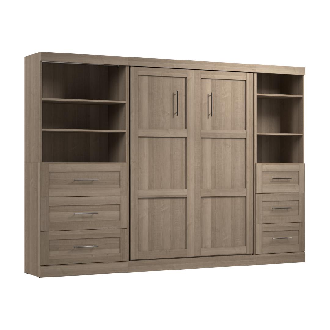 Full Murphy Bed and 2 Shelving Units with Drawers (120W)