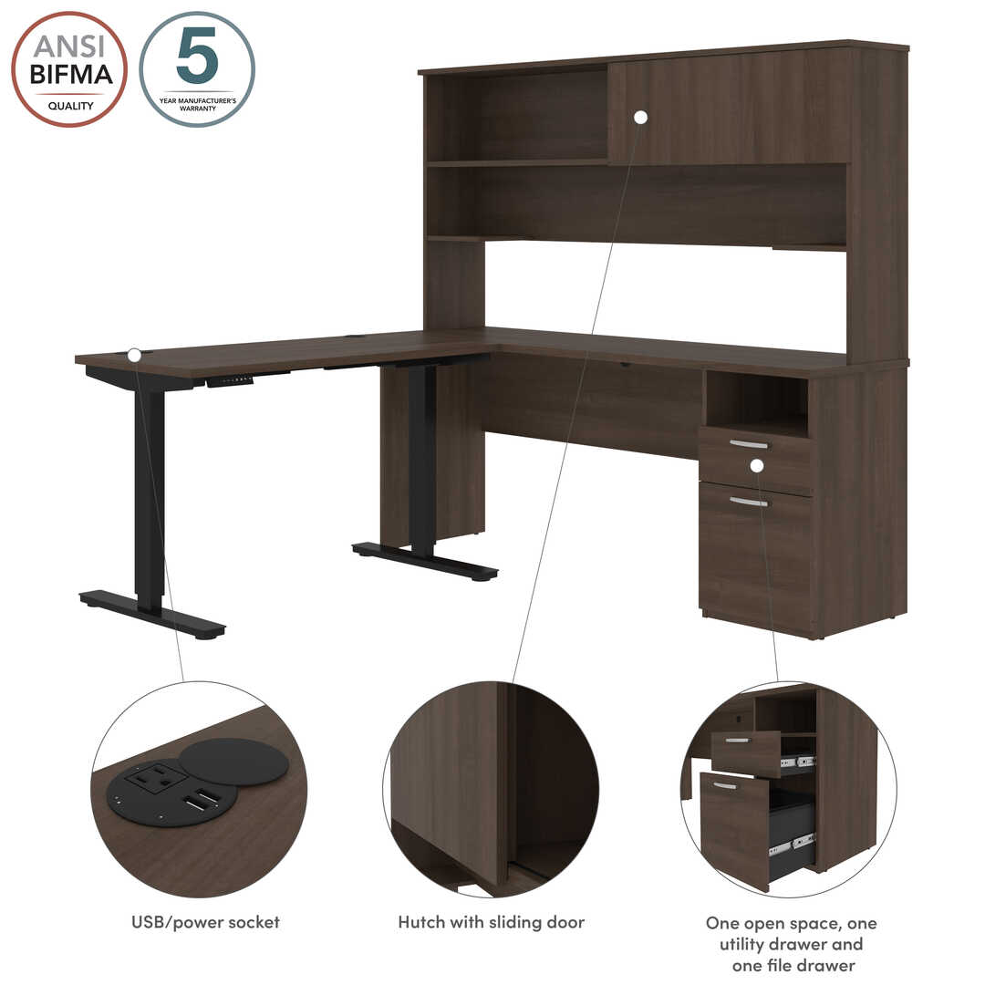 Upstand 24” x 48” Standing Desk and 1 Credenza with Hutch | Bestar Upstand 24” x 48” Standing Desk and 1 Credenza with Hutch | Bestar