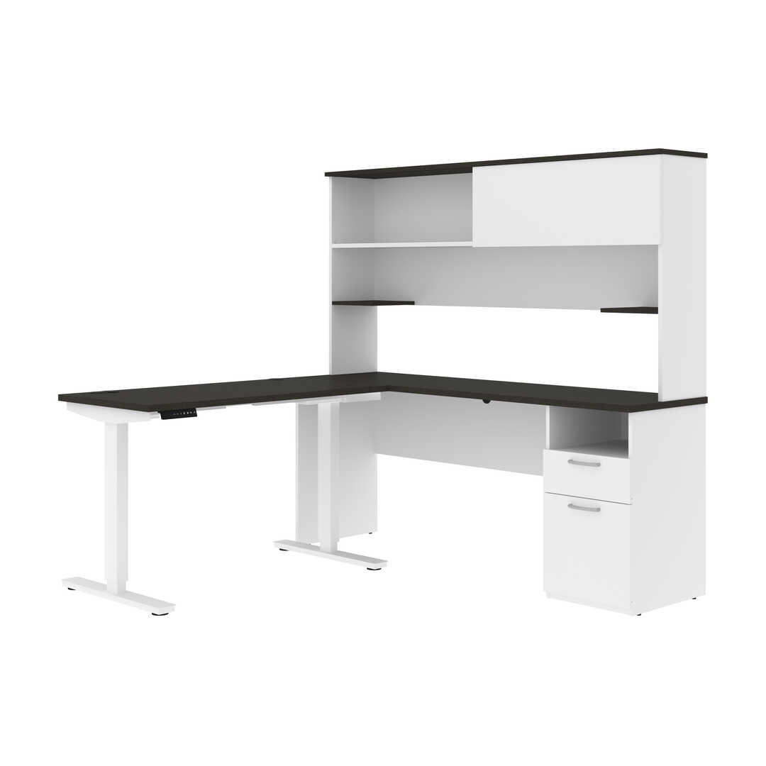 Bureau assis-debout 24 x 48 po et crédence avec huche