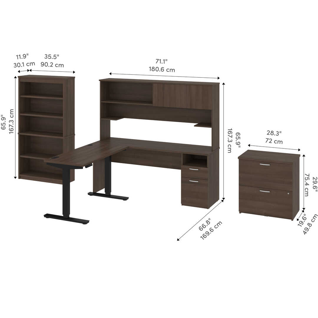 Bureau en L à dessus relevable Bestier avec tiroir classeur, bureau de 55 x  55 po avec tiroirs de rangement réversibles, bureau debout en L avec support  pour moniteur d'ordinateur