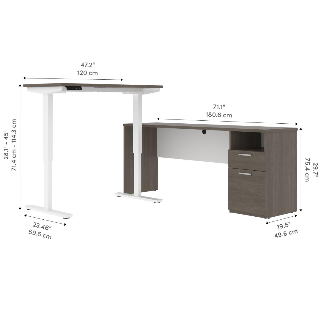 Bestar Bureau assis-debout 48L avec support double pour moniteurs Upstand  blanc