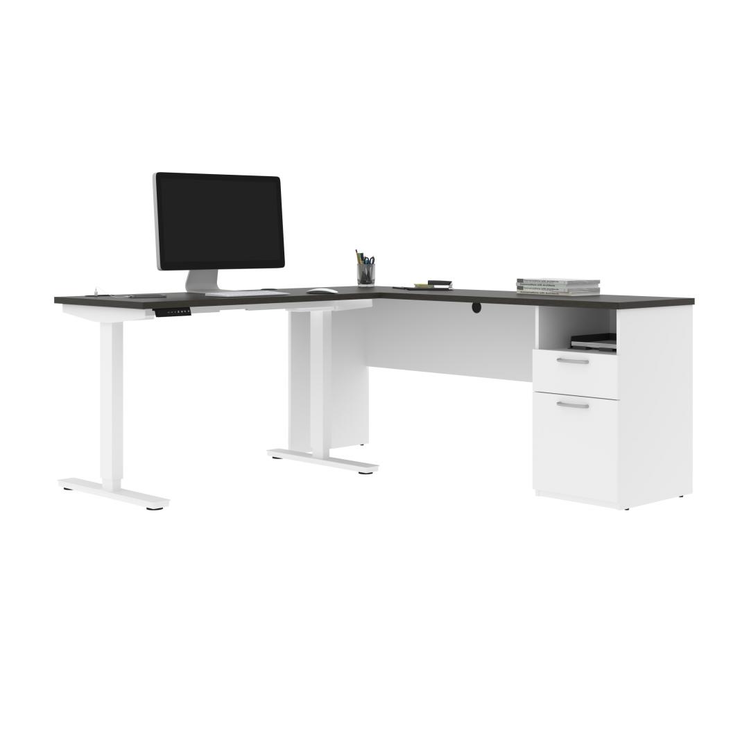 Bestar Bureau assis-debout 48L avec support double pour moniteurs Upstand  blanc