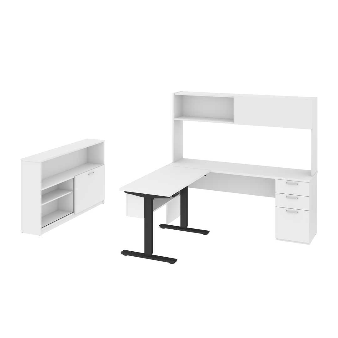 3-Piece set including a standing desk, a desk with hutch, and a credenza