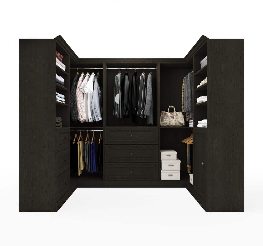 Traditional U-Shaped Closet System with Shelves, Drawers, Clothing Rods, Doors & Cubbies, 108W x 61D