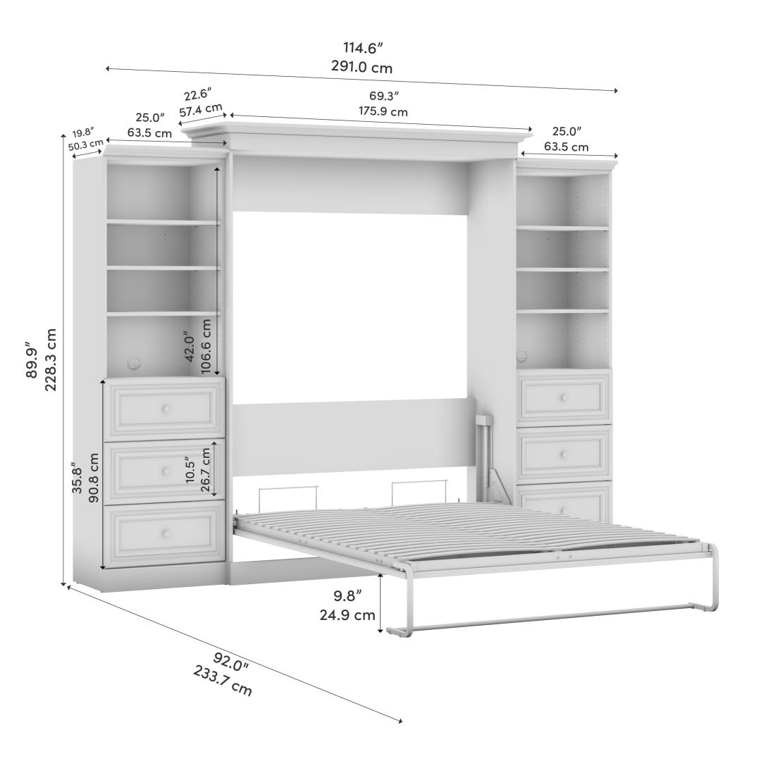 Bestar Grand lit escamotable 92L et étagère avec table de chevet